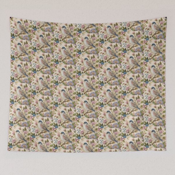 Item preview, Blue Songbird Botanical Faux Embroidery designed and sold by HavuNordicShop.
