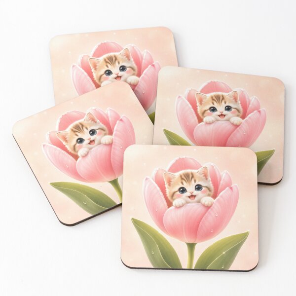 Item preview, Adorable Kitten Peeking From Pink Tulip Flower designed and sold by dreamybyana.