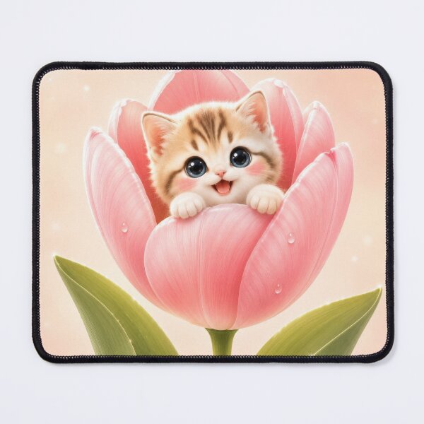 Item preview, Adorable Kitten Peeking From Pink Tulip Flower designed and sold by dreamybyana.
