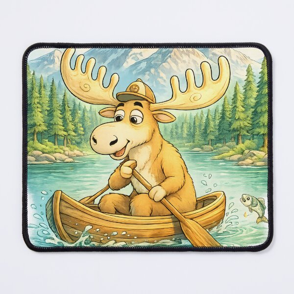 Item preview, Mountain Lake Moose Canoeing | Whimsical Outdoor Adventure Art designed and sold by Clothes With Smiling Animals Walt Gral.