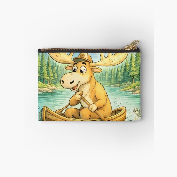 Item preview, Mountain Lake Moose Canoeing | Whimsical Outdoor Adventure Art designed and sold by Clothes With Smiling Animals Walt Gral.