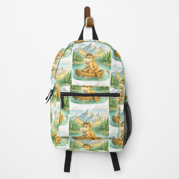 Item preview, Mountain Lake Moose Canoeing | Whimsical Outdoor Adventure Art designed and sold by Clothes With Smiling Animals Walt Gral.