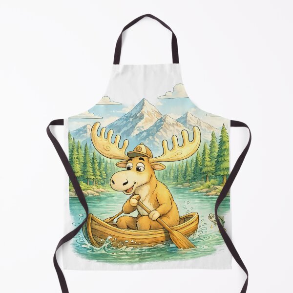 Item preview, Mountain Lake Moose Canoeing | Whimsical Outdoor Adventure Art designed and sold by Clothes With Smiling Animals Walt Gral.