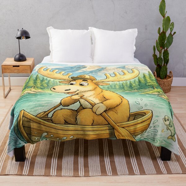 Item preview, Mountain Lake Moose Canoeing | Whimsical Outdoor Adventure Art designed and sold by Clothes With Smiling Animals Walt Gral.