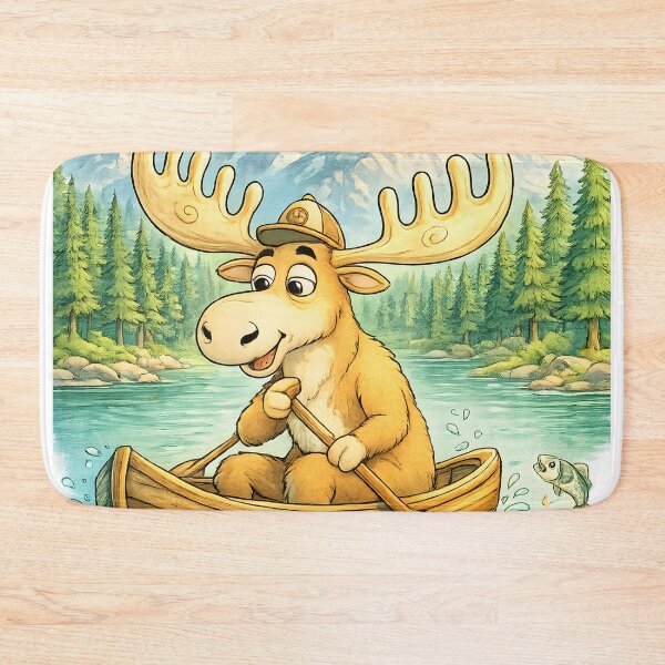 Item preview, Mountain Lake Moose Canoeing | Whimsical Outdoor Adventure Art designed and sold by Clothes With Smiling Animals Walt Gral.