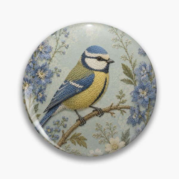 Item preview, Blue Tit Botanical Art, Faux Embroidery designed and sold by HavuNordicShop.