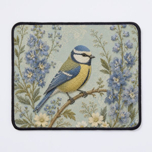 Item preview, Blue Tit Botanical Art, Faux Embroidery designed and sold by HavuNordicShop.