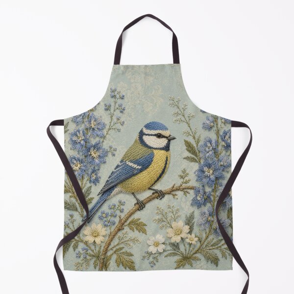Item preview, Blue Tit Botanical Art, Faux Embroidery designed and sold by HavuNordicShop.
