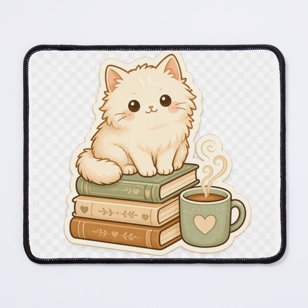 Item preview, Cozy Cat on Books with Heart Mug Cute Kawaii Sticker Design designed and sold by EwaMariaShop.