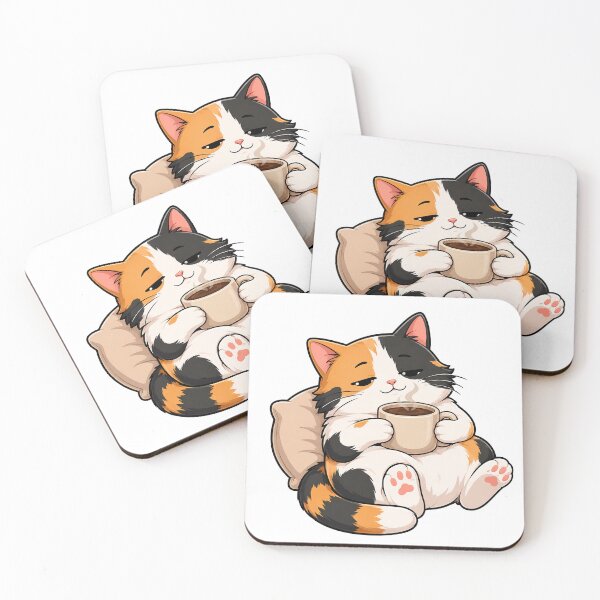Item preview, Cute Lazy Calico Cat With Coffee designed and sold by Adjie Triawan.