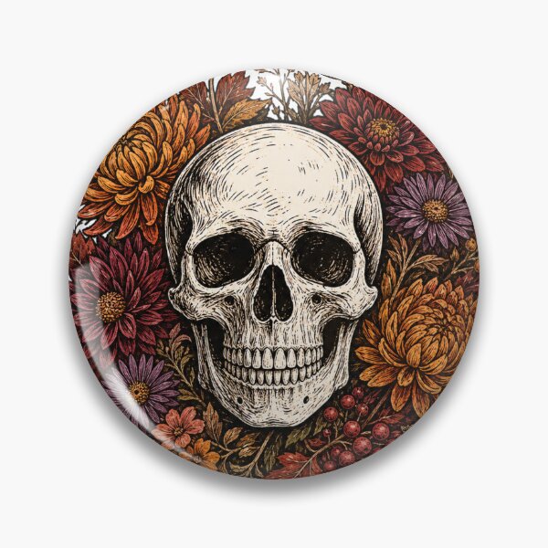 Item preview, Skull With Fall Flowers  designed and sold by Blush Meadow Trading Co.