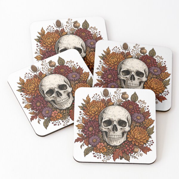 Item preview, Skull With Fall Flowers  designed and sold by Blush Meadow Trading Co.