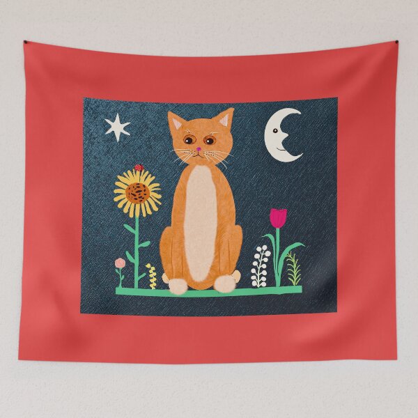 Item preview, Cat and Flowers Under Moonlight designed and sold by Elaine M Hayward .