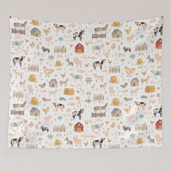 Item preview, Watercolor Cute Farm Animals Seamless Pattern designed and sold by mijaczeek.