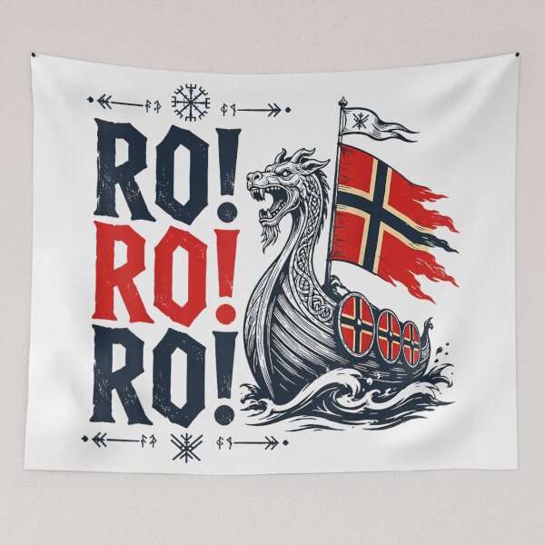 Item preview, Ro Ro Ro Viking Longship Dragon Boat Norwegian Flag Shield Typography Sticker designed and sold by GalenoHenley.