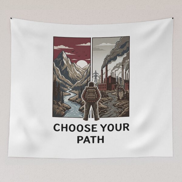 Item preview, Choose Your Path Wilderness vs Industry — Environmental Conservation Activism Art Print designed and sold by MālamaThreads.