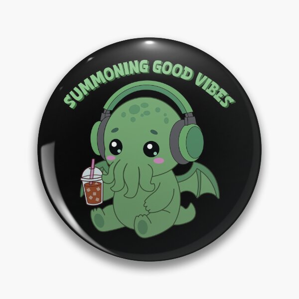 Item preview, Summoning Good Vibes | Kawaii Cthulhu with Iced Coffee & Headphones designed and sold by Hallowed Artistry.