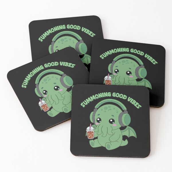 Item preview, Summoning Good Vibes | Kawaii Cthulhu with Iced Coffee & Headphones designed and sold by Hallowed Artistry.