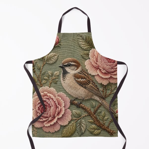 Item preview, House Sparrow Botanical Art, Faux Embroidery designed and sold by HavuNordicShop.