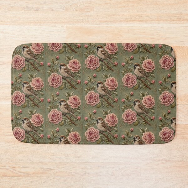 Item preview, House Sparrow Botanical Art, Faux Embroidery designed and sold by HavuNordicShop.