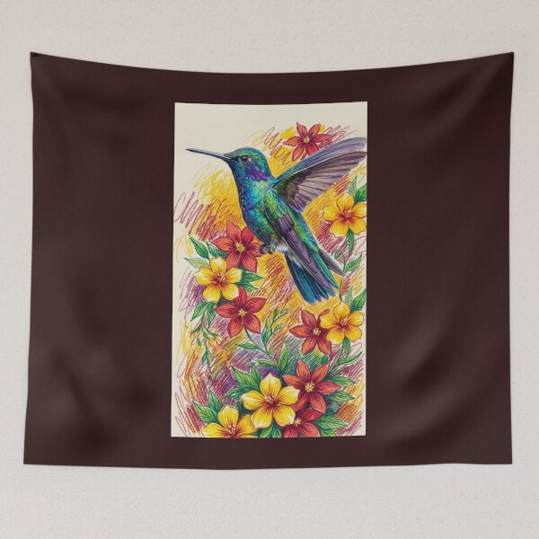 Item preview,  Colorful Colibri Floral Drawing designed and sold by  Color & Form.