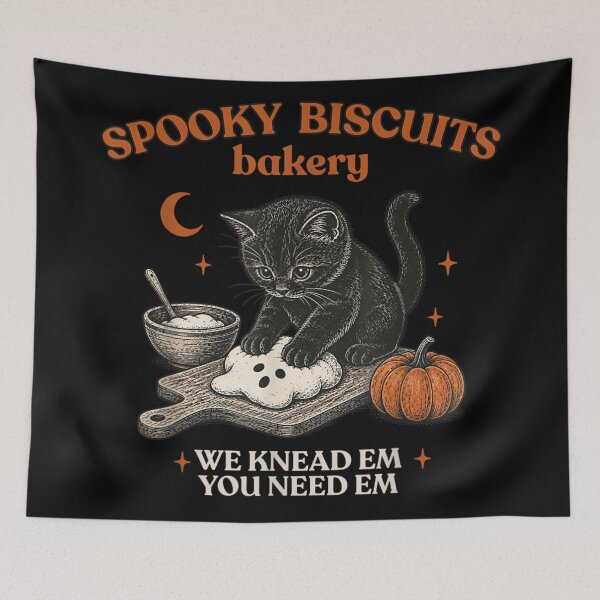 Item preview, Spooky Biscuits Bakery Cute Black Cat Kneading Ghost Dough Halloween Aesthetic designed and sold by DuneHaicna.