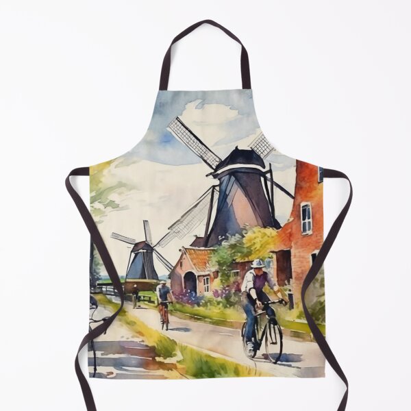 Item preview, Paisaje rural holandés soleado, ciclismo, molinos de viento, acuarela designed and sold by UmSkelig834.