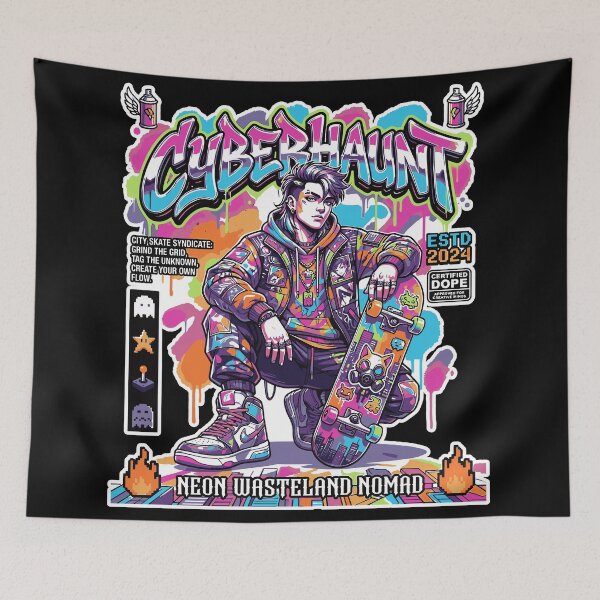 Item preview, Cyberpunk Skateboard Neon Wasteland Nomad Graffiti Skater designed and sold by BDLuck2021.