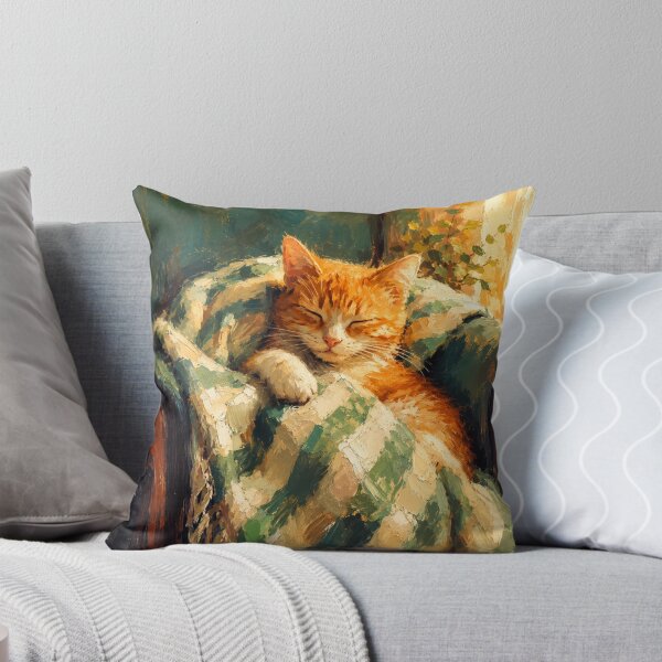 Item preview, Sleeping Orange Cat Art | Cozy Cat Wall Decor | Cute Ginger Kitten Illustration designed and sold by AbstractAuraArt.