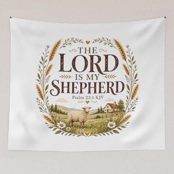 Item preview, The Lord Is My Shepherd Psalm 23:1 KJV Christian Farmhouse Sheep Design designed and sold by FaithThroughEverySeason.