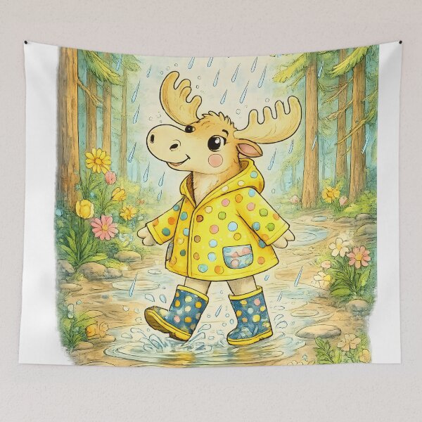 Item preview, Rainy Day Moose | Cute Forest Raincoat Adventure designed and sold by Clothes With Smiling Animals Walt Gral.