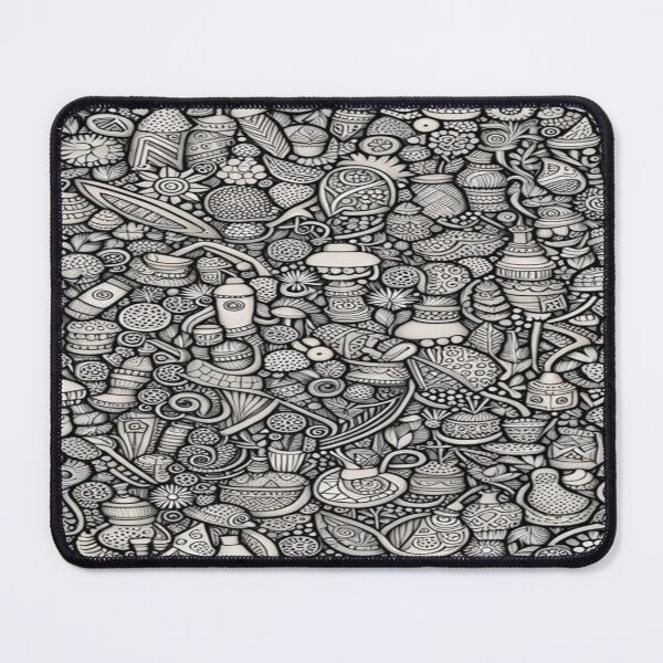Item preview, Intricate Doodle Art - Black and White Zentangle Pattern with Mushrooms and Organic Shapes designed and sold by RAYBIL.