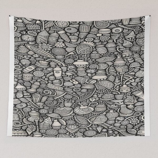Item preview, Intricate Doodle Art - Black and White Zentangle Pattern with Mushrooms and Organic Shapes designed and sold by RAYBIL.