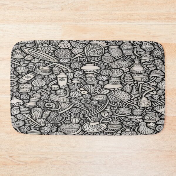 Item preview, Intricate Doodle Art - Black and White Zentangle Pattern with Mushrooms and Organic Shapes designed and sold by RAYBIL.