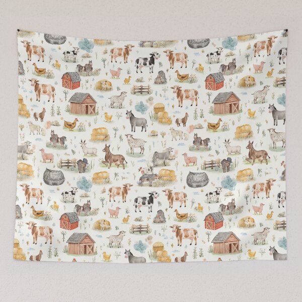 Item preview, Watercolor Cute Farm Animals Seamless Pattern designed and sold by mijaczeek.