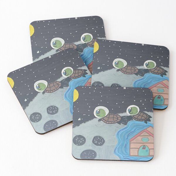 Item preview, Lunar Cottage Expedition - Surreal Space Turtles Acrylic Painting designed and sold by Faithstarmancil.