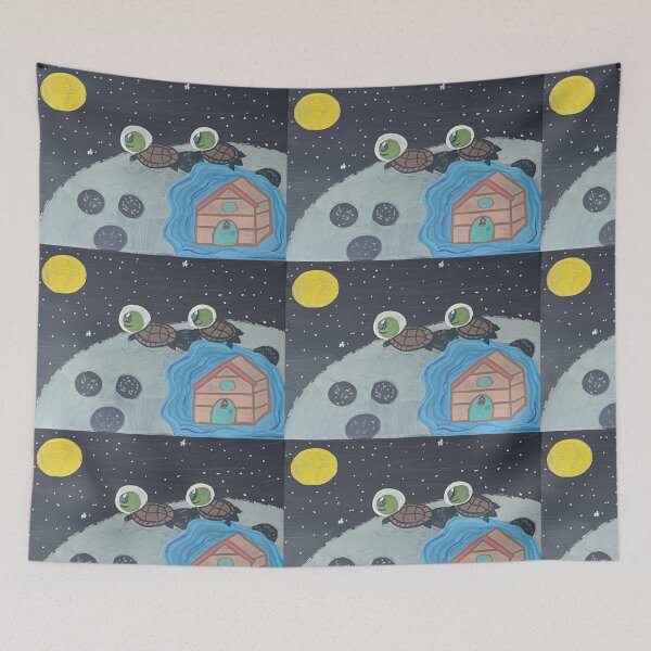 Item preview, Lunar Cottage Expedition - Surreal Space Turtles Acrylic Painting designed and sold by Faithstarmancil.