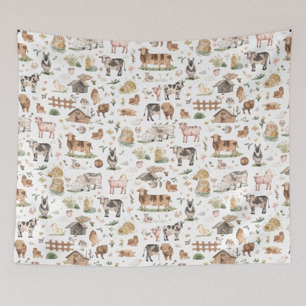 Item preview, Watercolor Cute Farm Animals Seamless Pattern designed and sold by mijaczeek.