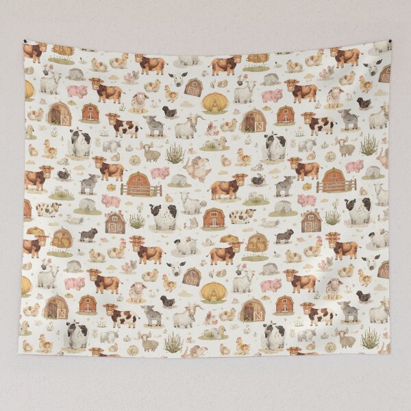 Item preview, Watercolor Cute Farm Animals Seamless Pattern designed and sold by mijaczeek.