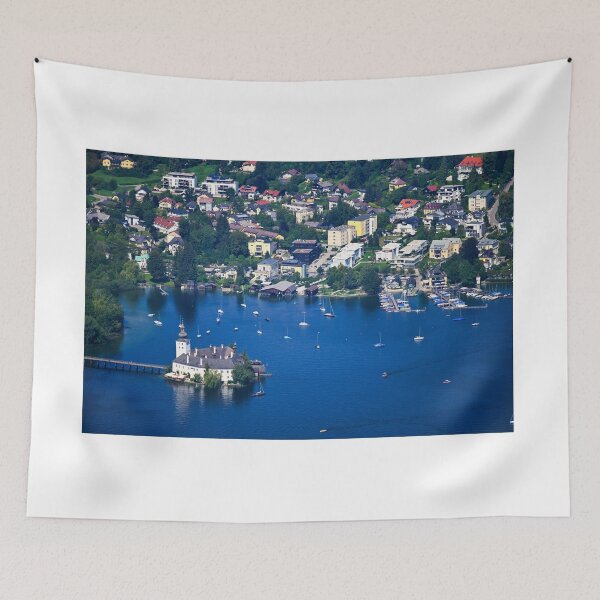 Item preview, Panoramic view of water castle Schloss Ort Orth on lake Traunsee in Gmunden, Austria, summer season designed and sold by goceris.