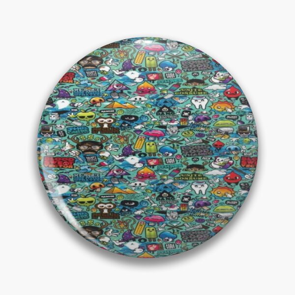 Item preview, Explosion of Urban Doodles - Dark and Kawaii Pop Pattern on a Turquoise Background designed and sold by RAYBIL.