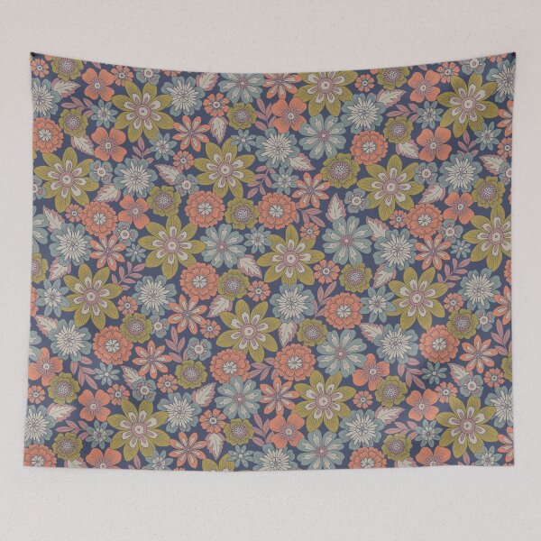 Item preview, Tossed Blooms and Blossoms / Dense Floral in Coral + Blue + Green designed and sold by somecallmebeth.