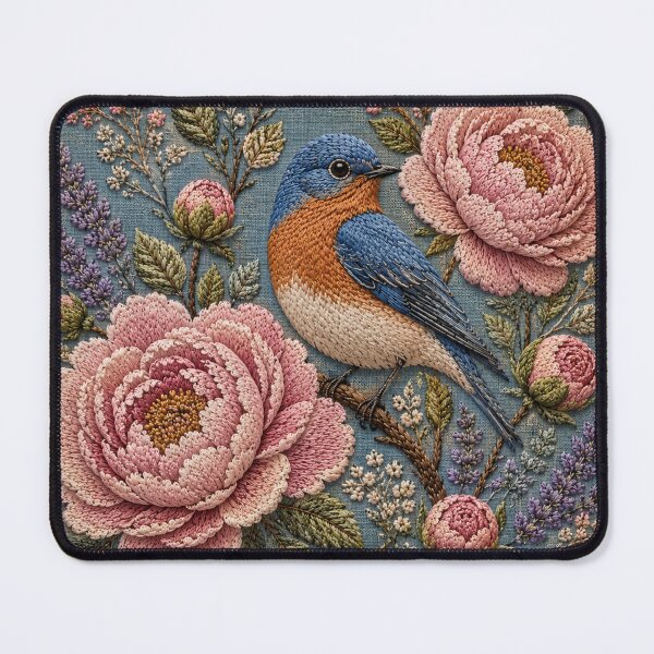 Item preview, Bluebird Botanical Art, Faux Embroidery designed and sold by HavuNordicShop.