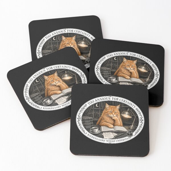 Item preview, Demasiado ansioso para tener certezas – Medallón del gato de Kierkegaard designed and sold by Soft Panic Studio.