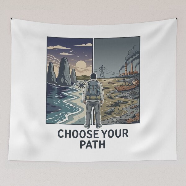 Item preview, Choose Your Path Pristine Coast vs Ocean Pollution — Environmental Conservation Activism Art designed and sold by MālamaThreads.