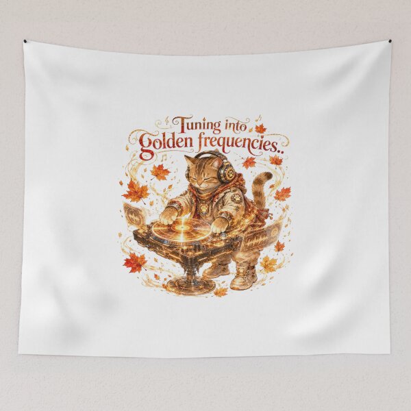 Item preview, Tuning Into Golden Frequencies Steampunk Cat DJ Turntable Autumn designed and sold by AQUILAKREO.