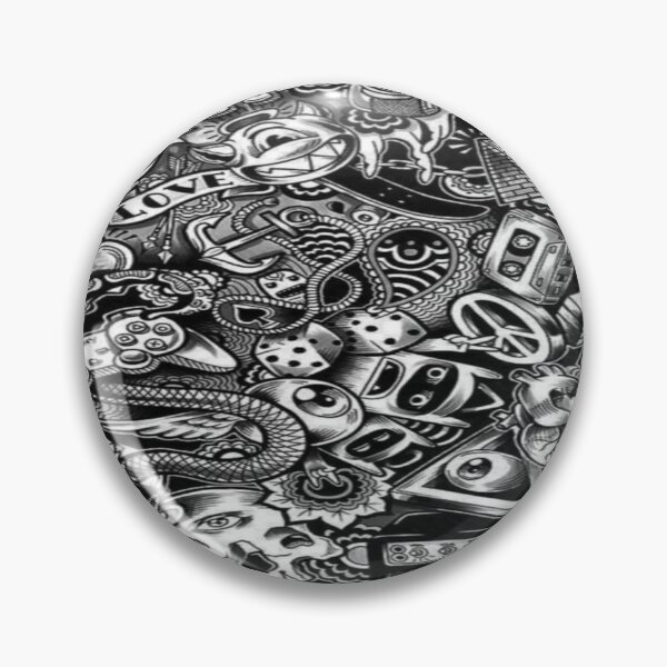 Item preview, Retro and Urban Doodle Art - Black and White Explosion Tattoo and Sticker Bomb Style designed and sold by RAYBIL.
