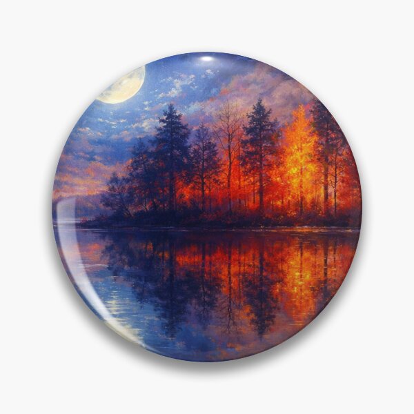 Item preview, Full Moon Forest Fire Painting Blue Orange Reflecting Lake designed and sold by Joey Santiago.