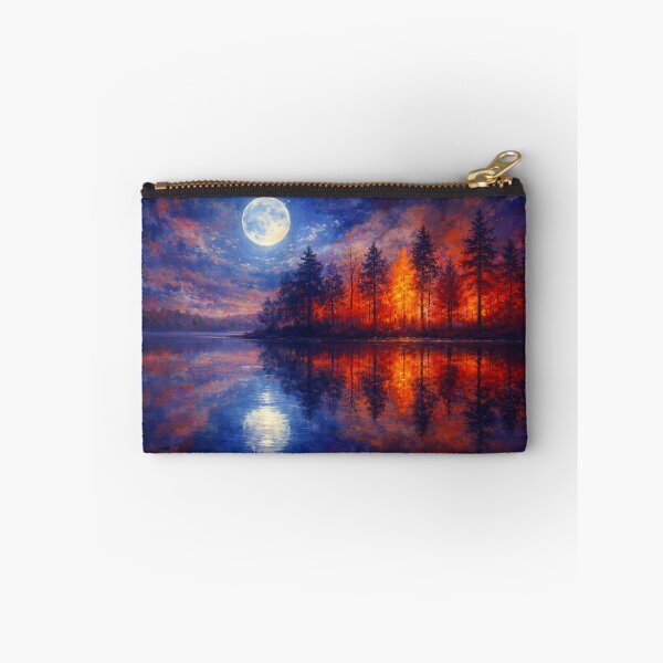 Item preview, Full Moon Forest Fire Painting Blue Orange Reflecting Lake designed and sold by Joey Santiago.