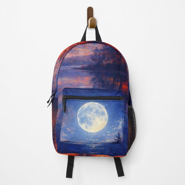 Item preview, Full Moon Forest Fire Painting Blue Orange Reflecting Lake designed and sold by Joey Santiago.
